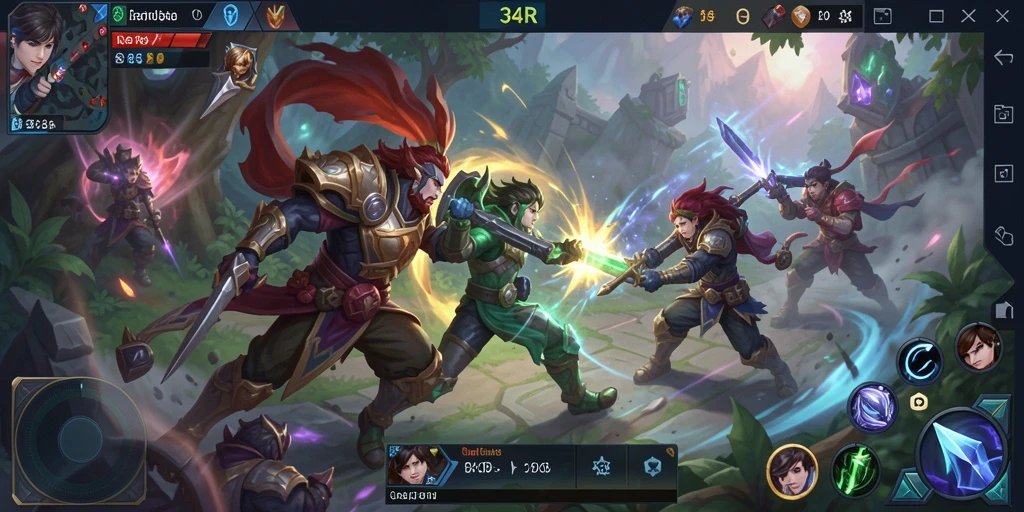 Screenshot gameplay 34R yang menampilkan pertarungan seru antara karakter.