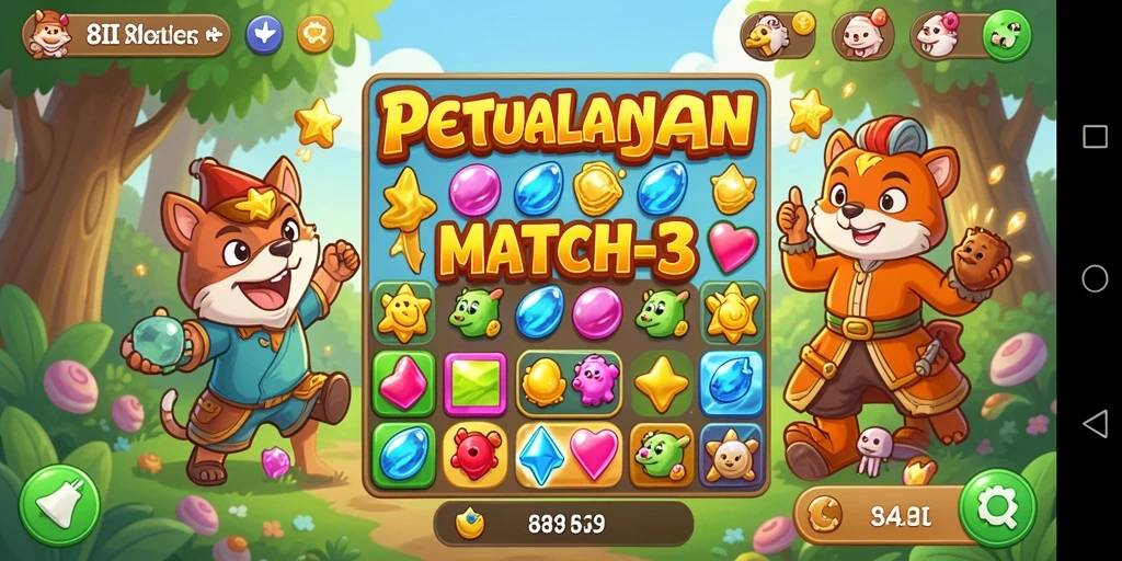 Tampilan gameplay menakjubkan 8II dalam Match-3 yang seru.