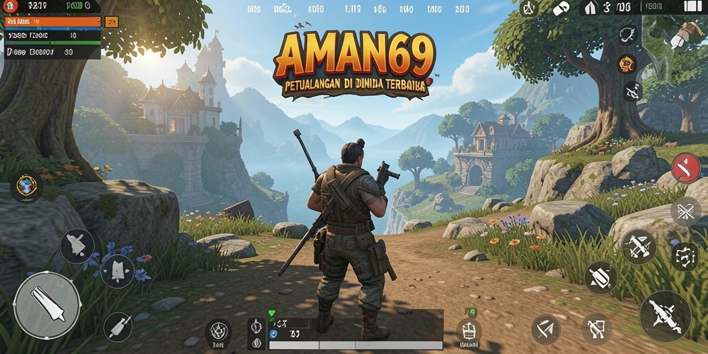 Tangkapan layar gameplay AMAN69 menampilkan dunia terbuka yang luas dan detail.