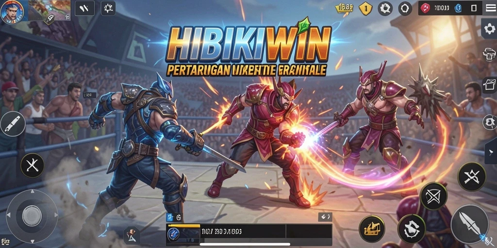 Tangkapan layar gameplay HIBIKIWIN dengan aksi Battle Royale yang seru.