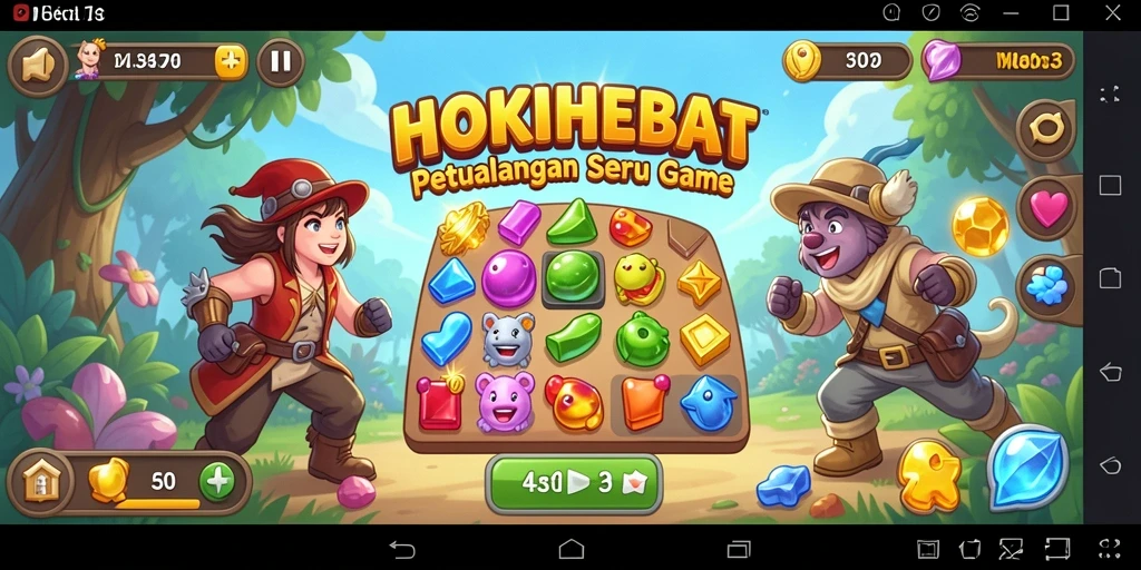 Tangkapan layar HOKIHEBAT dengan gameplay mencocokkan batu permata yang seru.