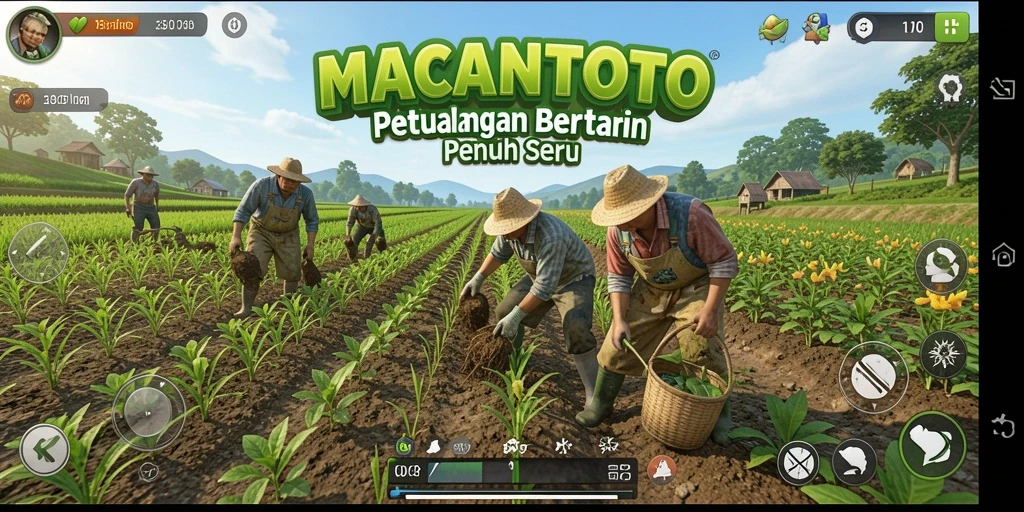 Tangkap layar permainan MACANTOTO menampilkan kegiatan bertani yang seru dan mengasyikkan.