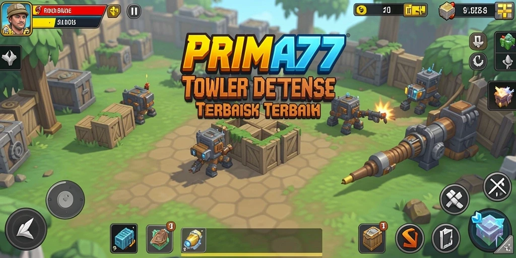Tampilan gameplay menara dan strategi di PRIMA77 yang menegangkan.